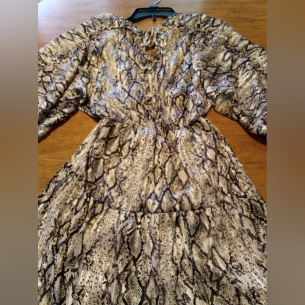 ODDY Snake Print Sheer Midi Dress With Shimmer Size Small